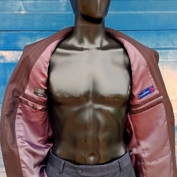 SAKS 5th Avenue Black Slim Fit Dual Stripe Blazer w/ (Ermeneglido Zenga Fabric) - Picture 11 of 17